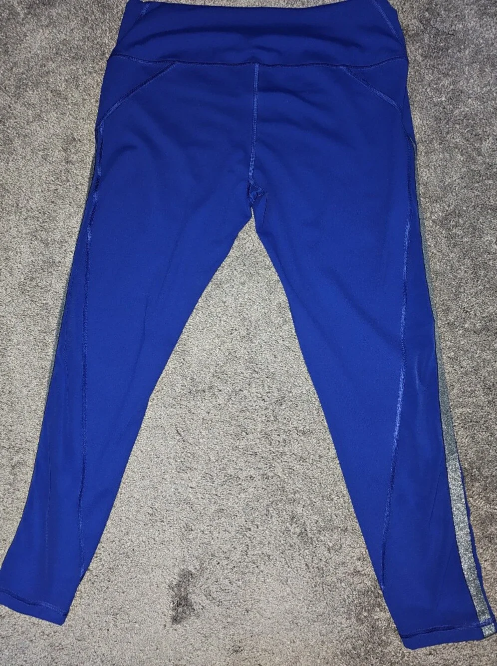Victoria Secret Sport Knockout Leggings Blue w/ Silver Sparkle Up The Legs Sz XL